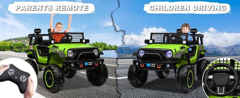 12V Electric Kids Ride-On Truck with Remote Control and 2 Seats, Green Magic Cars 16