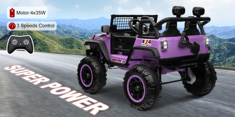 24V Electric Kids Ride-On Car with 2 Seats and 4WD/2WD Switch - Purple Magic Cars 13