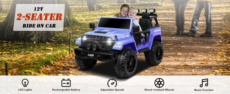 12V Electric Ride-On Jeep Truck for Kids with 2 Seats, 3 Speeds, and Remote Control, Blue Magic Cars 14