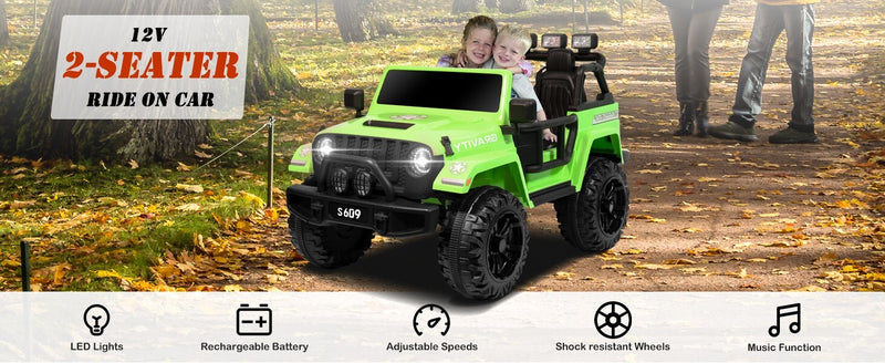 12V Electric Ride-On Jeep Truck for Kids 2-Seater with 3 Speeds Green Magic Cars 13