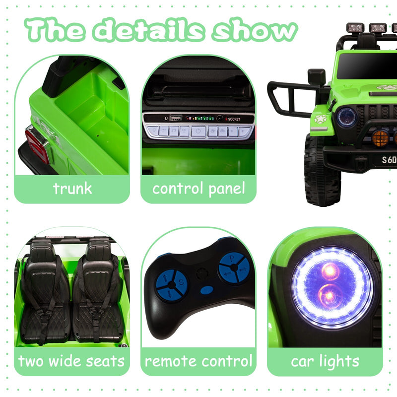12V Electric Ride-On Jeep Truck for Kids 2-Seater with 3 Speeds Green Magic Cars 1