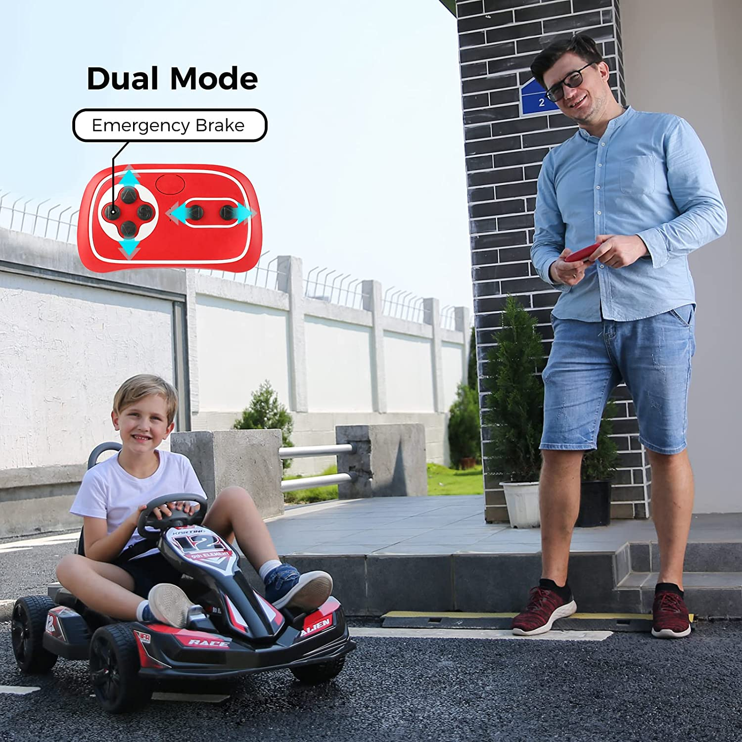 12V 2WD Electric Go Kart for Kids with Parent Remote Control - Battery