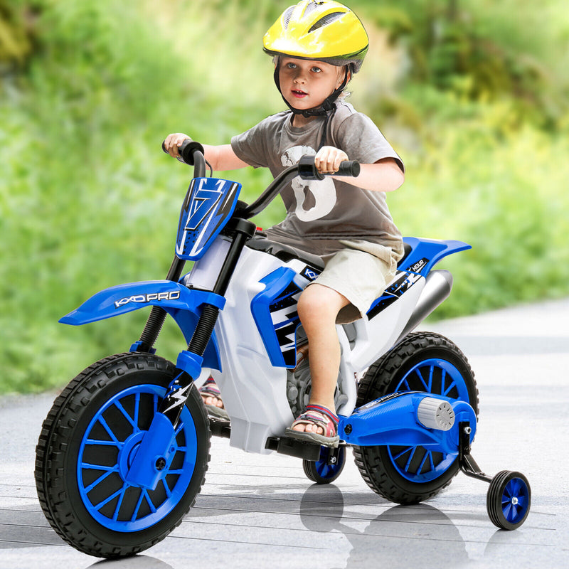 Kids Ride Motorcycle 12V Blue Kids Ride On Motorcycle with Training Wheels - Electric Motor