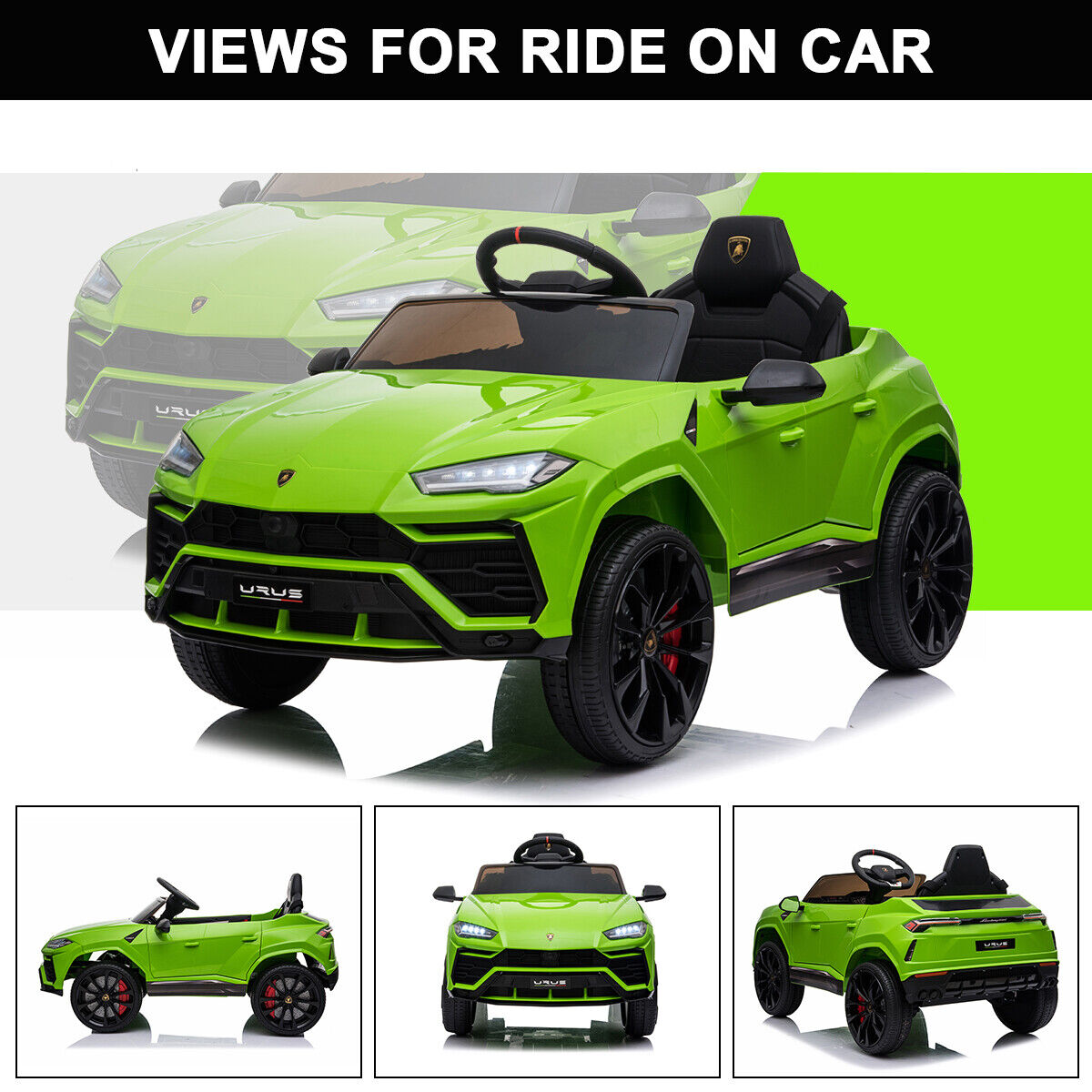 Lamborghini Urus 子供用乗用車 グリーン 12V Electric Lamborghini Urus Kids Ride-On Car with Remote Control - P