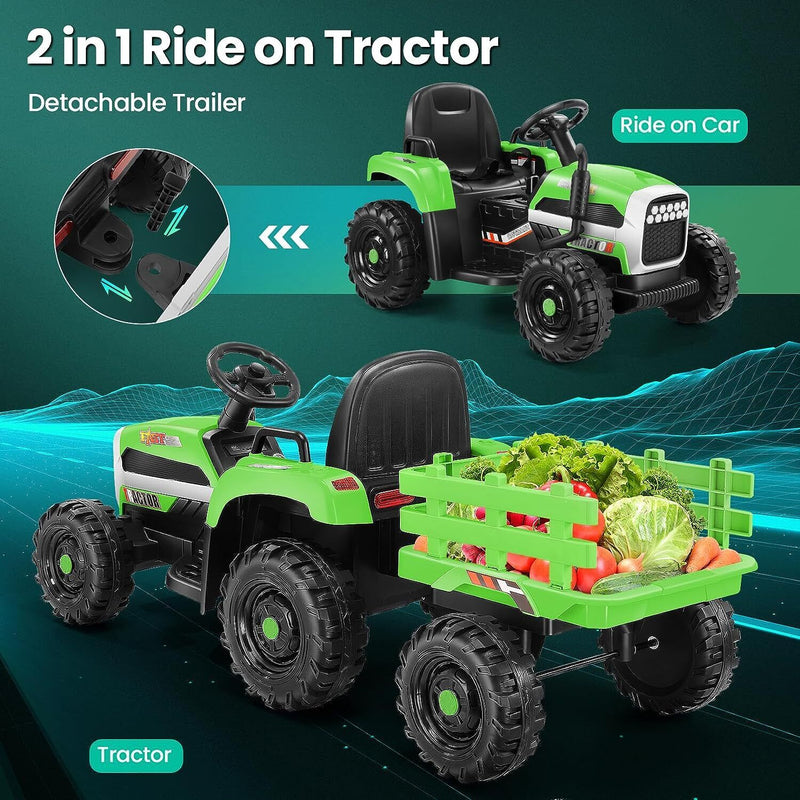 12V Electric Ride-On Tractor with Trailer for Kids - Includes Remote C