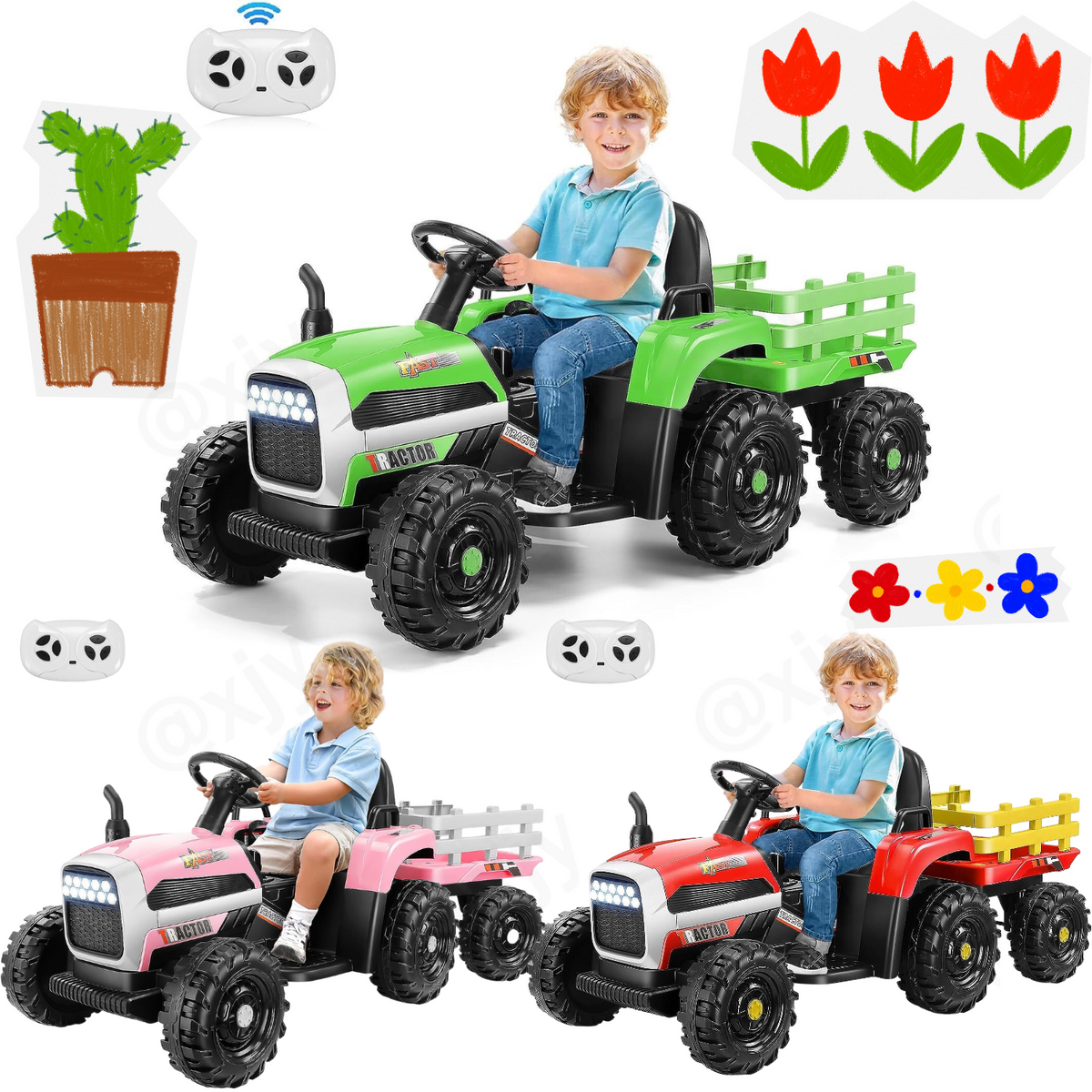 12V Electric Ride On Tractor for Kids with Remote Control and Trailer