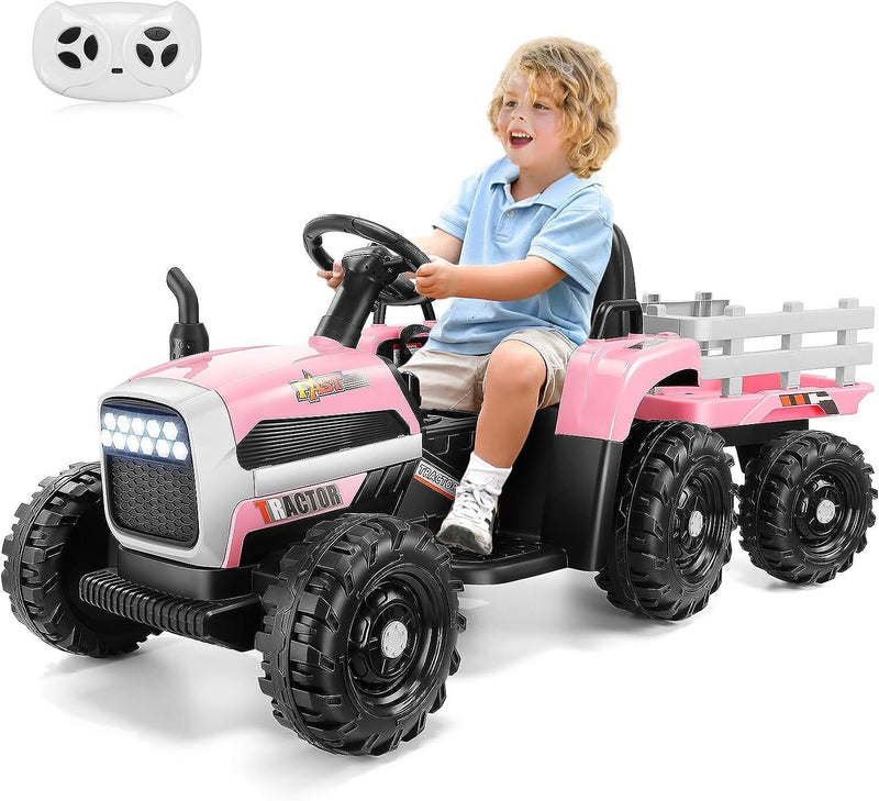 12V Electric Ride On Tractor with Trailer for Kids Remote Controlled