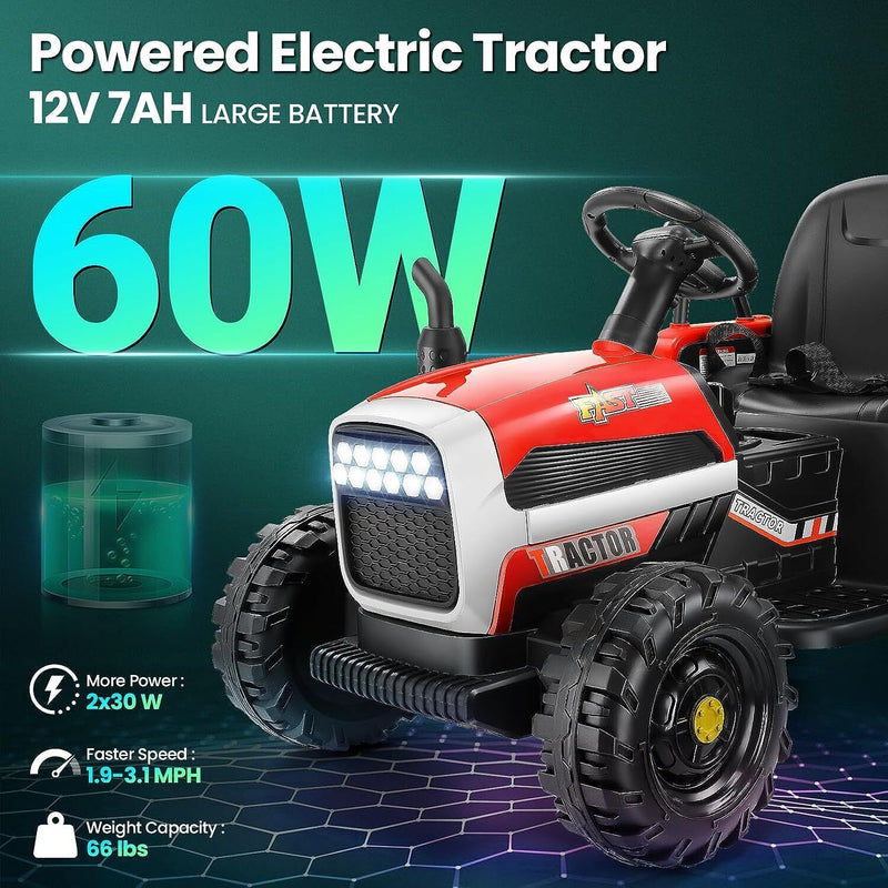 12V Electric Ride-On Tractor with Trailer for Kids - Remote Controlled