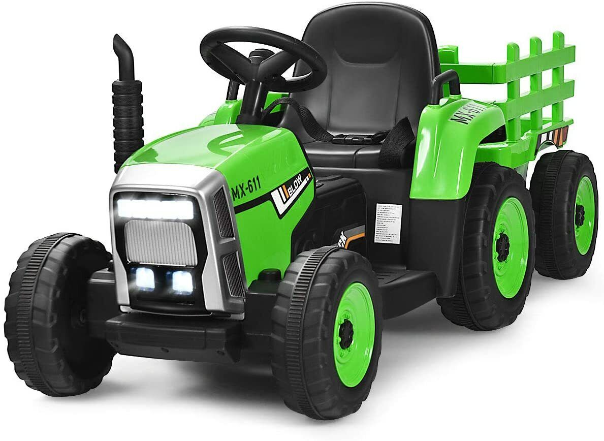 12V Electric Tractor with Remote Control and Detachable Trailer for Ki