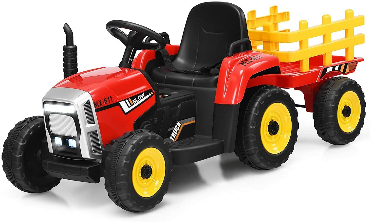 12V Electric Tractor with Remote Control and Detachable Trailer for Ki