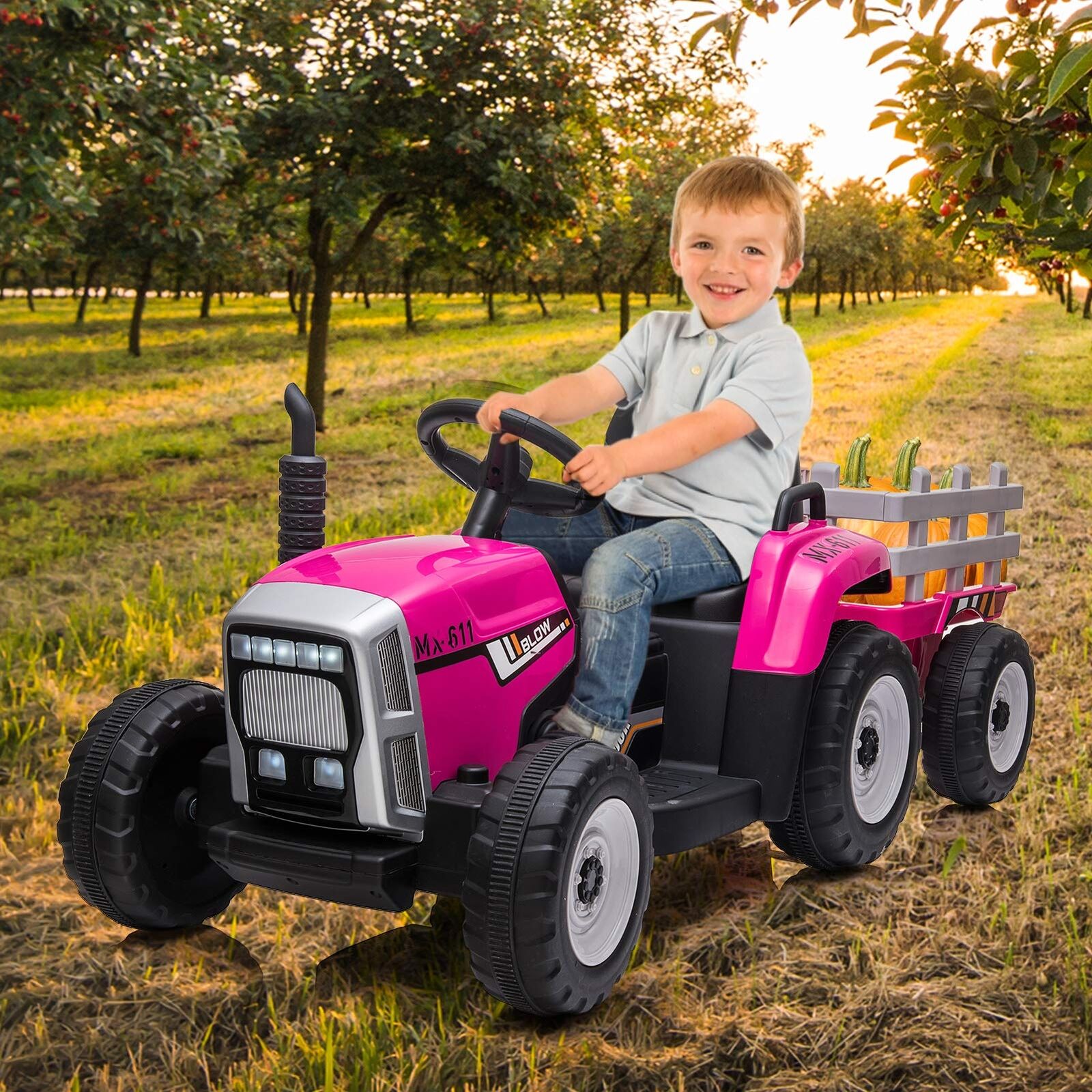 12V Kids Ride-On Tractor with Remote Control and Trailer Attachment