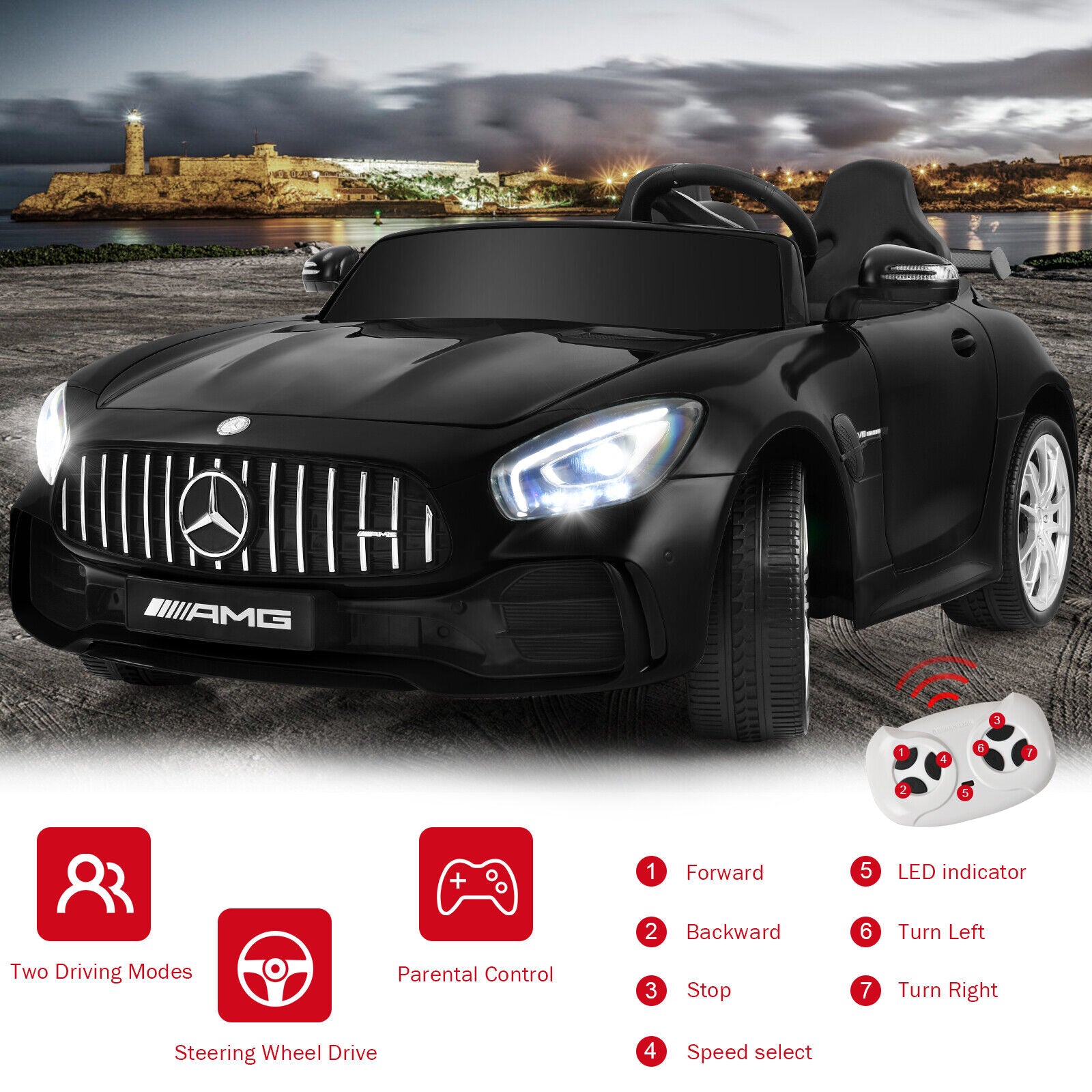 12V Mercedes Benz AMG GTR Kids Ride On Car with Remote Control and LED