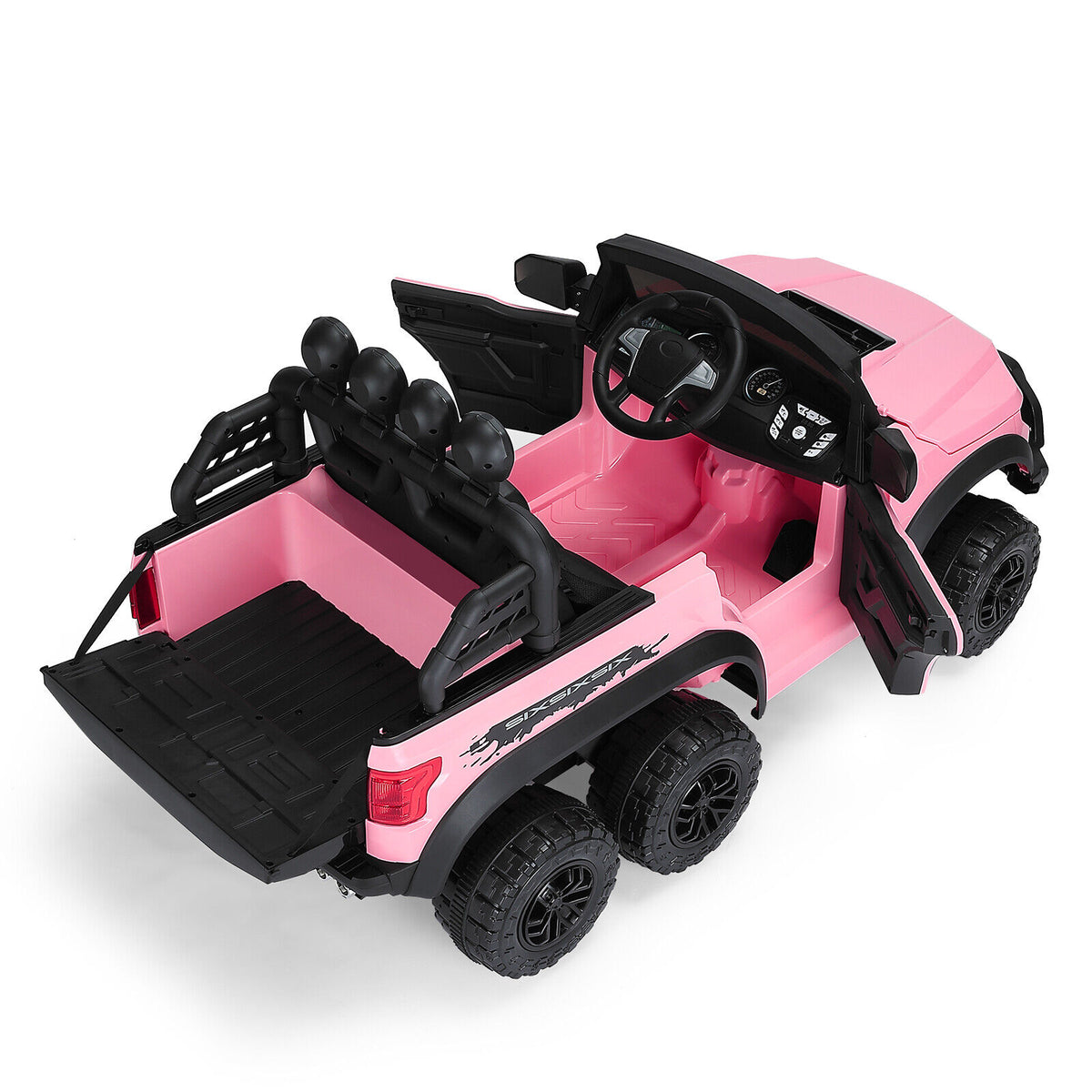12V Pink Kids Ride On Truck with RC, LED, MP3, and 6 Wheels