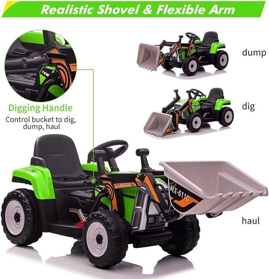 12V RC Excavator Ride On Tractor with Music Headlights and Horn for