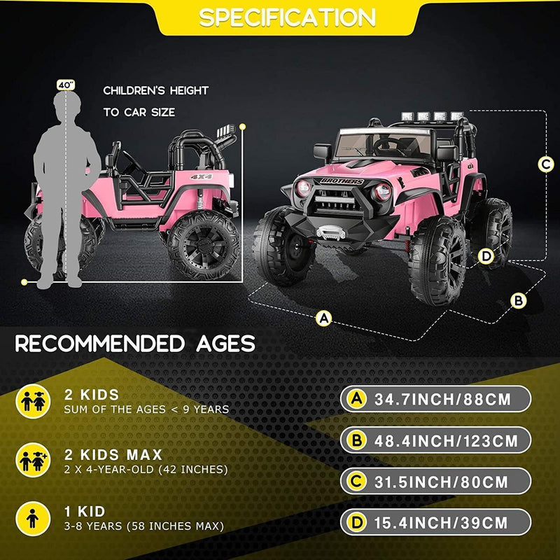 Electric Ride On Jeep for Kids with Remote Control 3 Speeds and LED