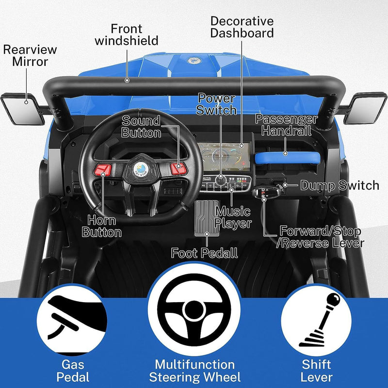 gas pedal mp3 Premium 2 Seater Electric Car for Kids with Remote Control and 4WD