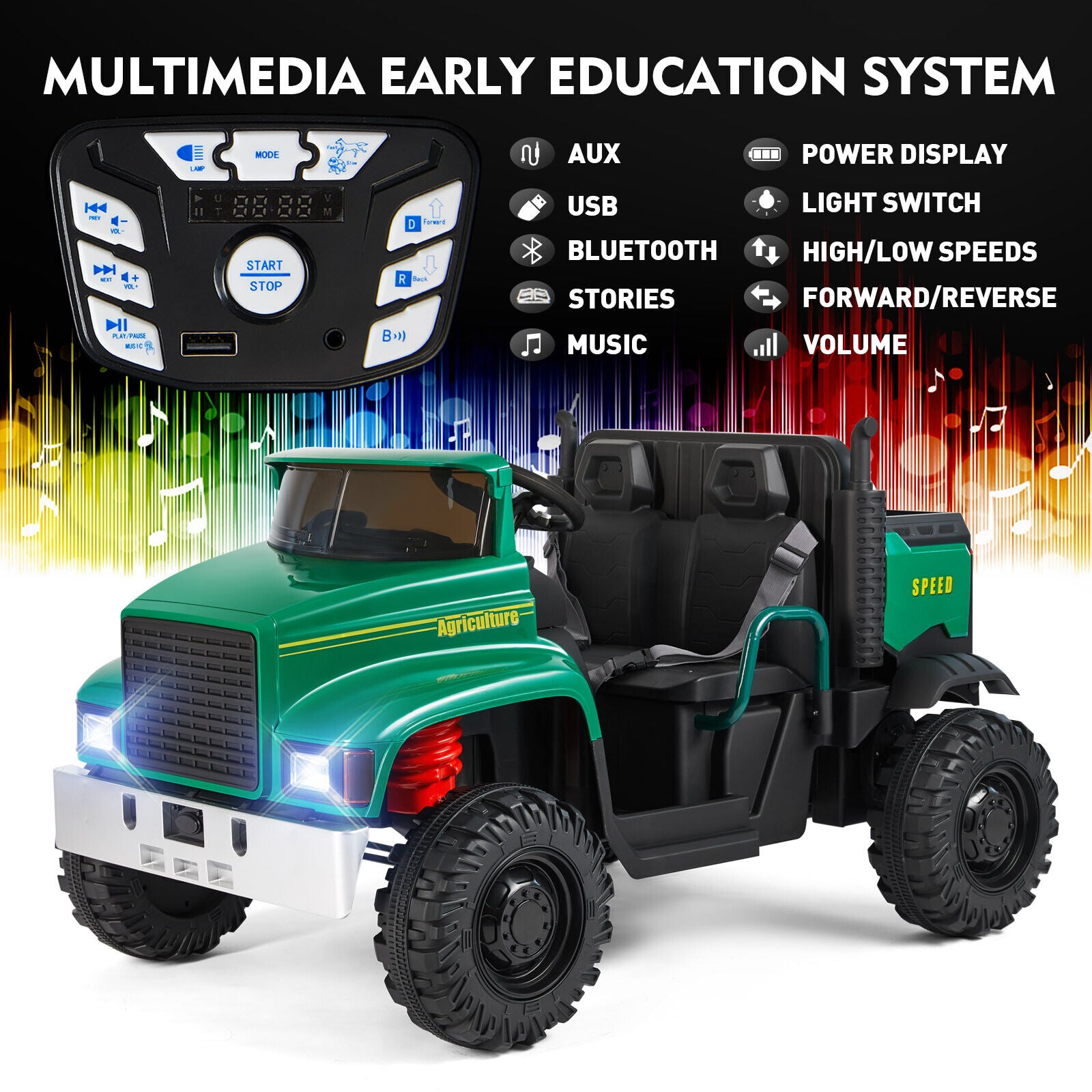 2-Seater 24V Electric Ride-On Truck with Trailer and RC Control - 3 Sp
