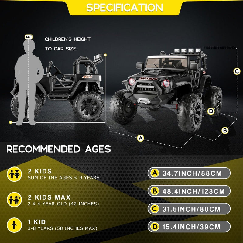 2-Seater Electric Ride-On Truck for Kids with Remote Control and Lar