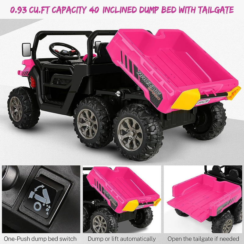 2 Seater Dump Truck Ride On Toy with 24V Battery and 6 Wheels Perfec