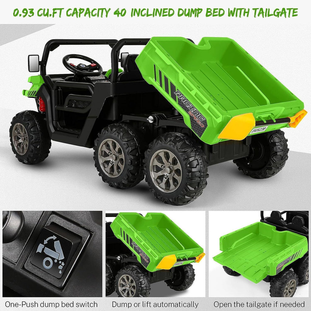 2 Seater 24V Electric Ride-On Car with Dump Bed and 4WD Tractor Traile