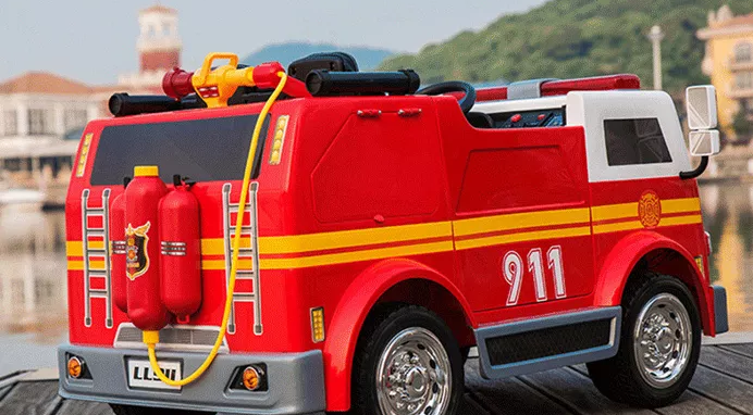 2 Seater Fire Truck Ride On Toy W Wireless Control Working Water Shoot