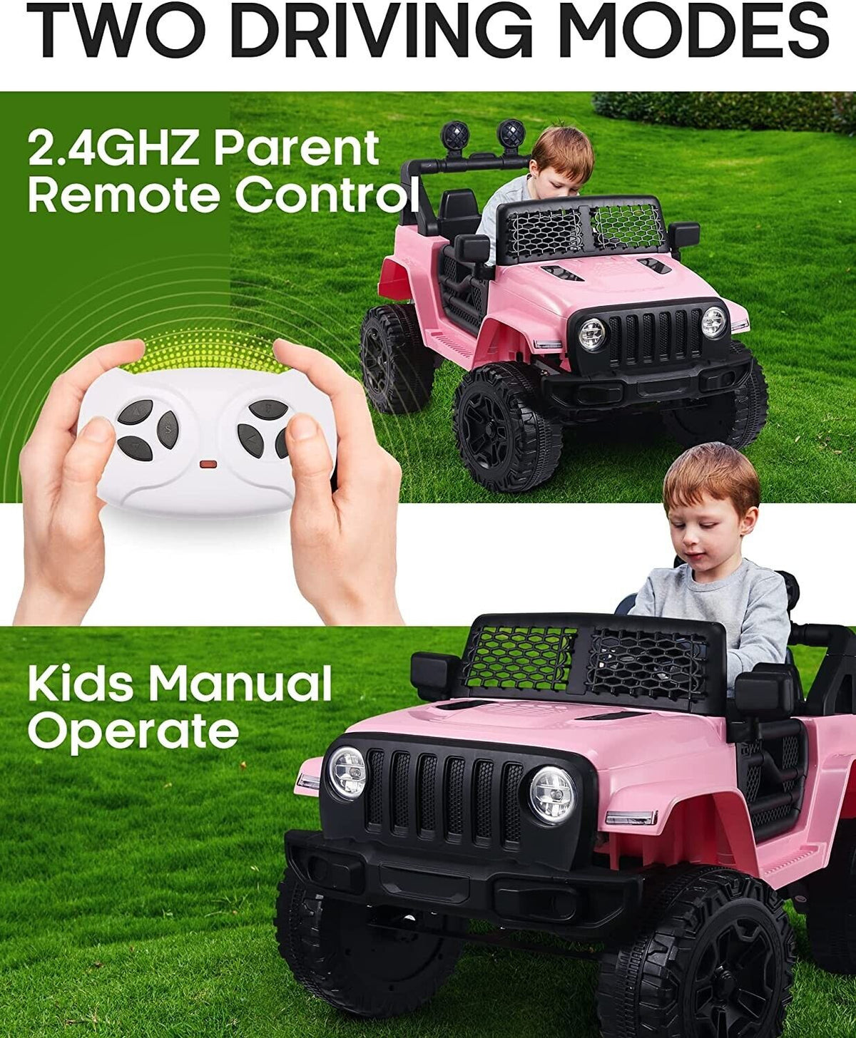 Pink Ride On Jeep 2 Seater JOYLDIAS 12V Electric Kids Ride On Jeep Car ...