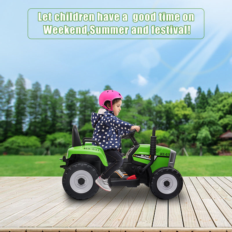 Electric Tractor Ride-On Toy Car for Kids with Trailer & LED Lights 