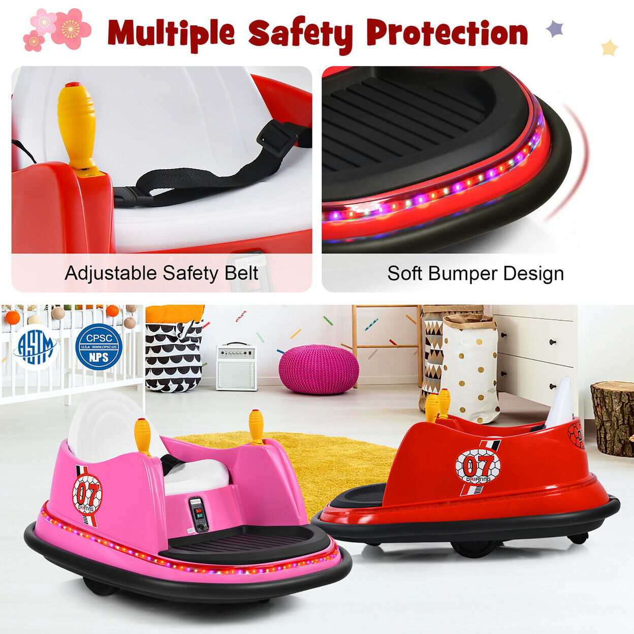 360 Degree Spin Race Bumper Car for Kids with Remote Control - 12V Veh