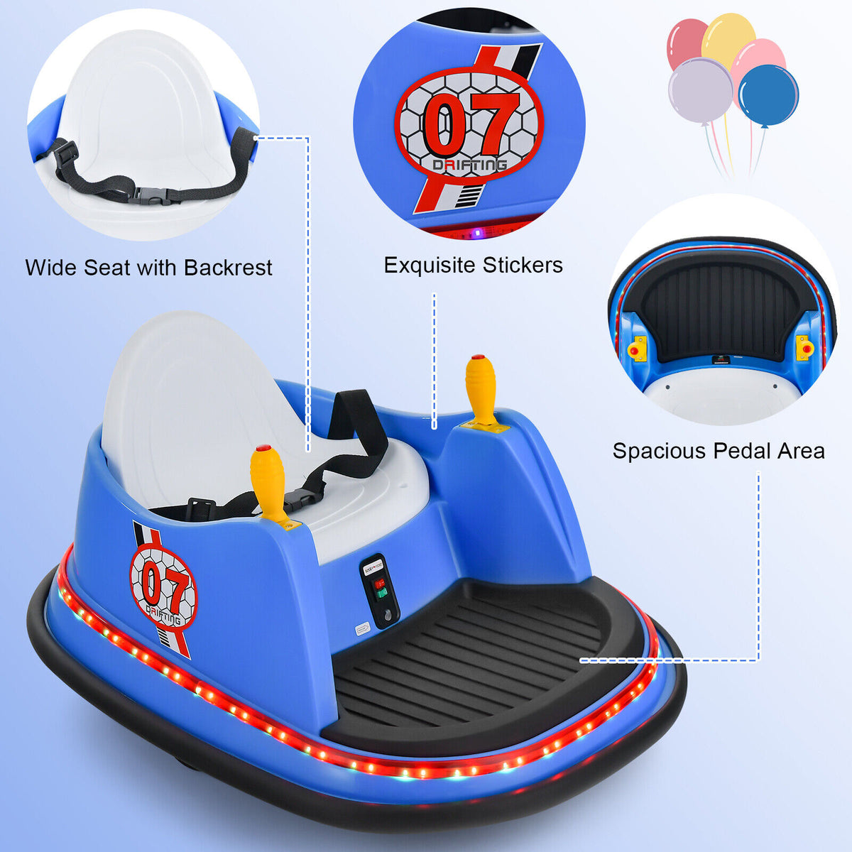 360° Spin Race Bumper Car Toy with Remote Control 12V Blue Vehicle f