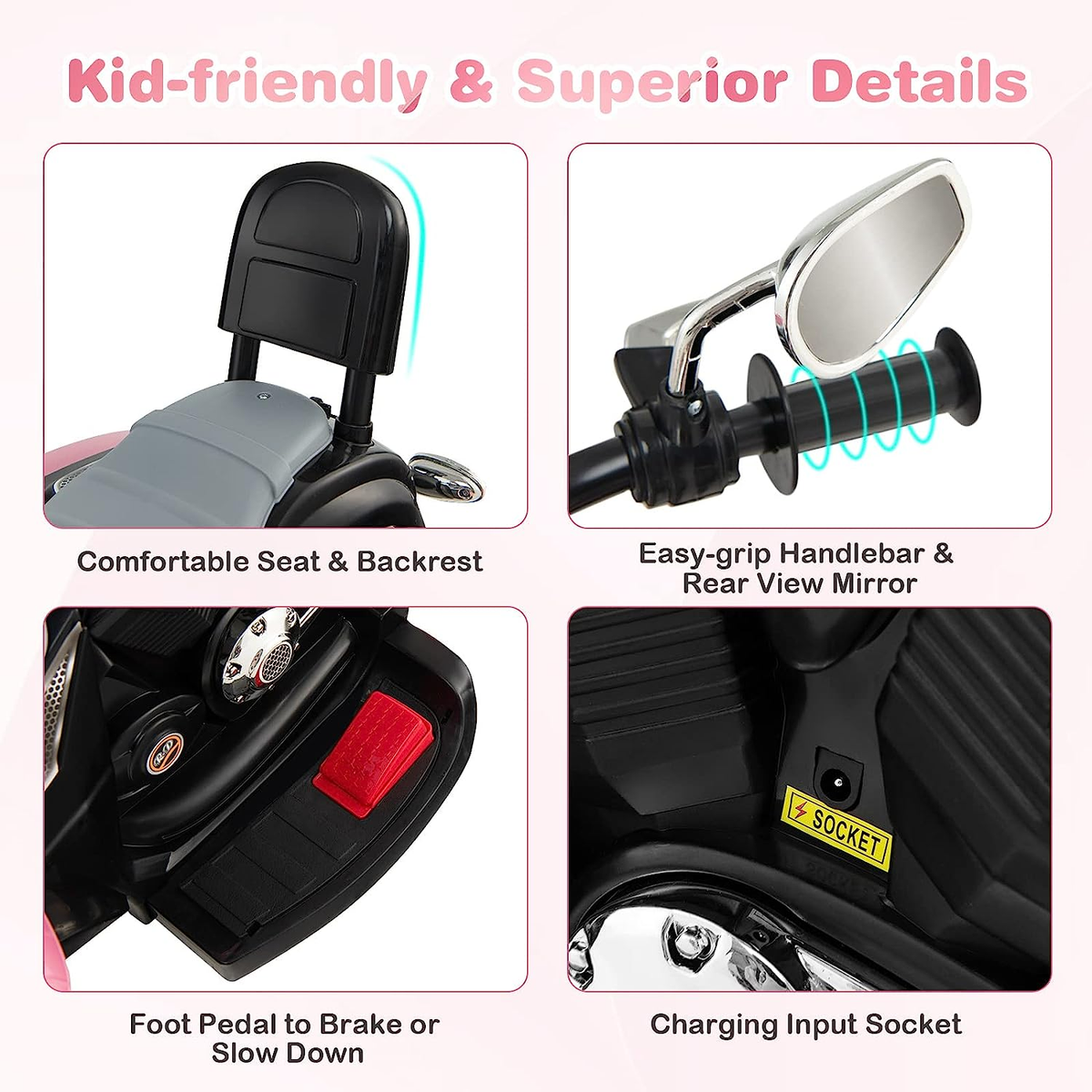 6V Battery Powered Kids Chopper Motorcycle with Pedal Switch