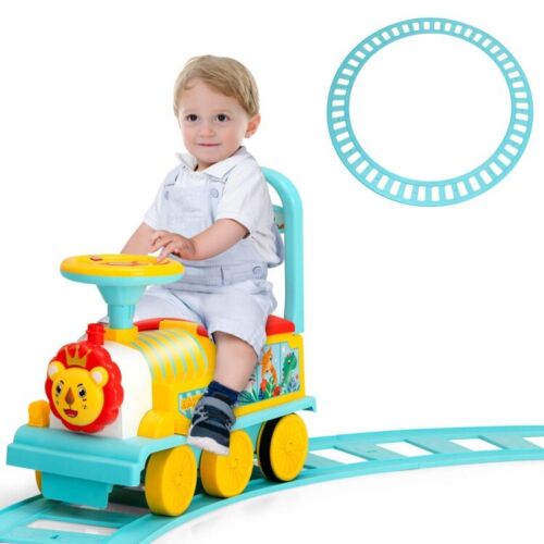 6V Blue Electric Kids Ride On Train with Track and 6 Wheels