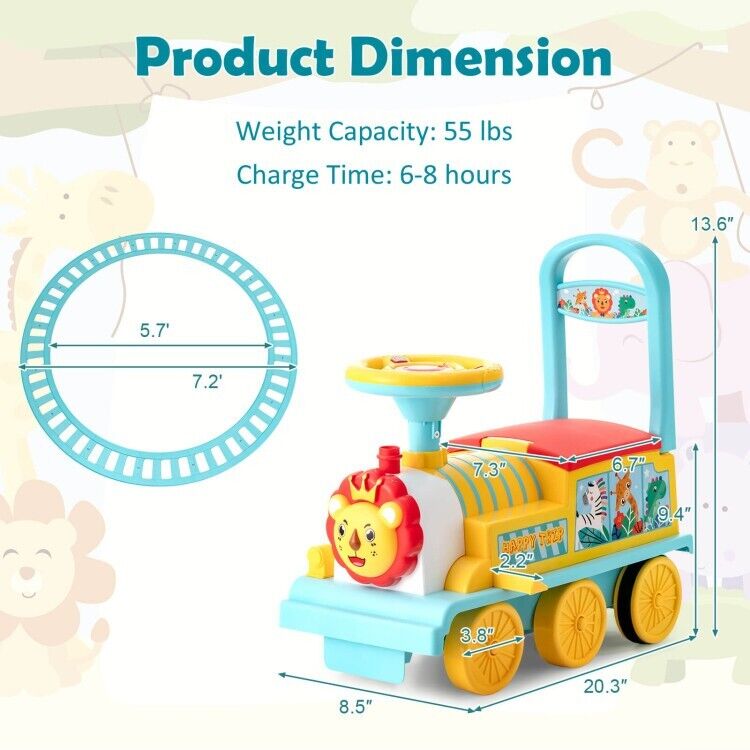 Kida Track Ride 6V Blue Electric Kids Ride On Train with Track and 6 Wheels