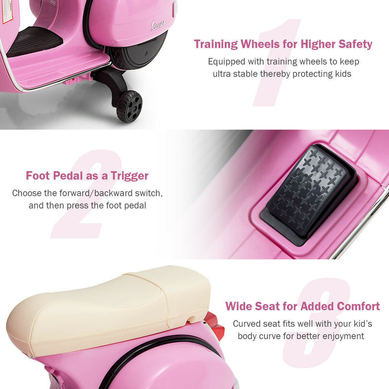 vespa pedal 6V Pink Kids Vespa Scooter with Training Wheel and Headlight