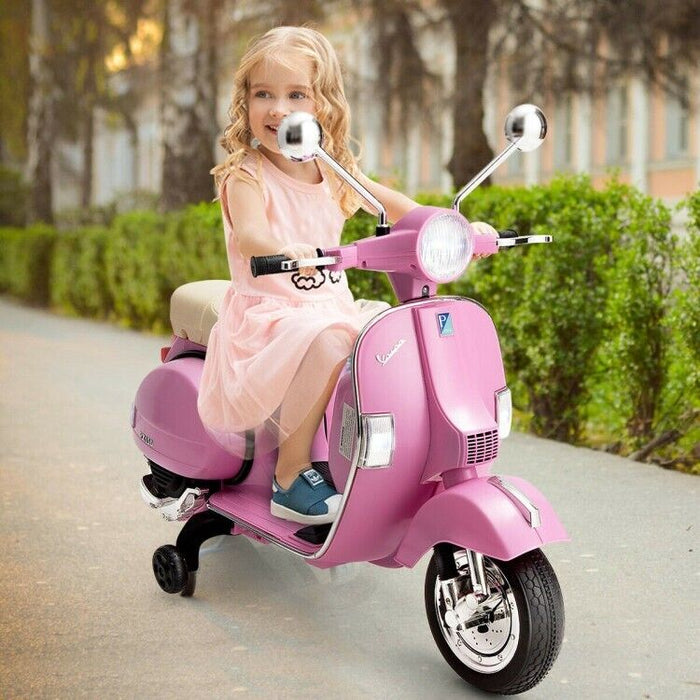 6V Vespa Scooter Motorcycle for Kids with Training Wheels and Headligh