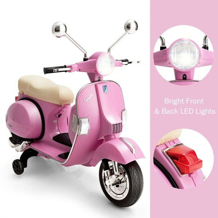 6V Vespa Scooter Motorcycle for Kids with Training Wheels and Headligh