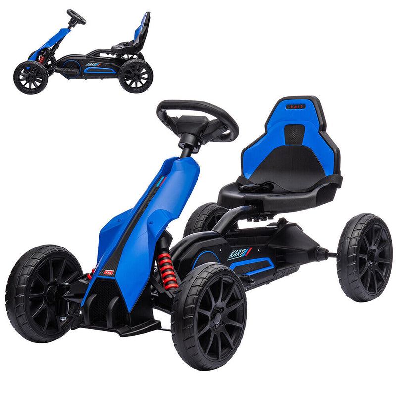 Adjustable Seat 4-Wheel Pedal Go Kart for Kids with Safety Belt, Size: Small, Blue