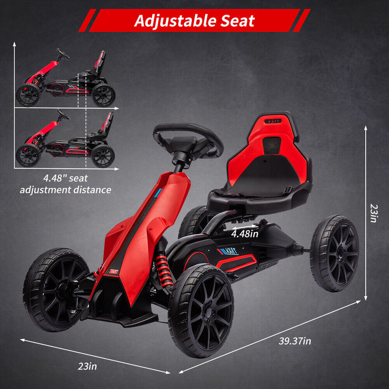 LazyChild Foldable Go Kart 4 Wheel Pedal Ride On Adjustable Seat