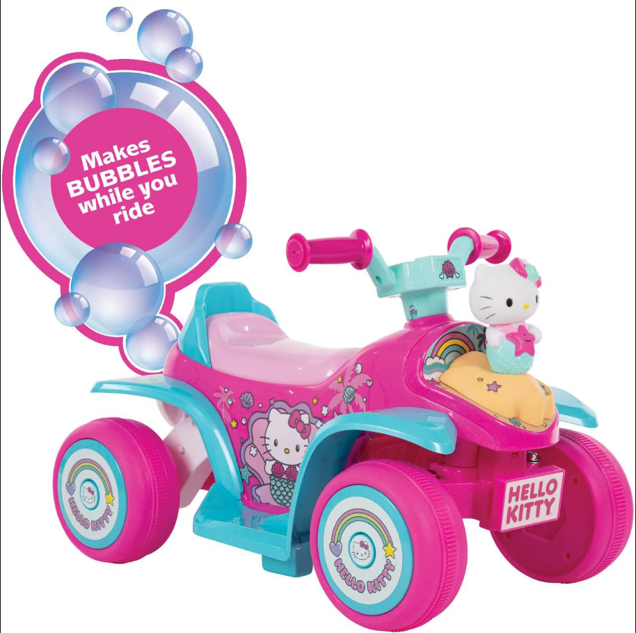 Adorable Pink Hello Kitty 4 Wheeler Electric Ride-On Car with Bubble B
