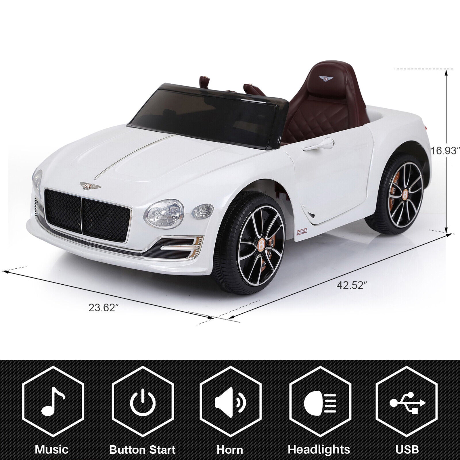Bentley Style 12V Kids Electric Car with Parent Remote Control