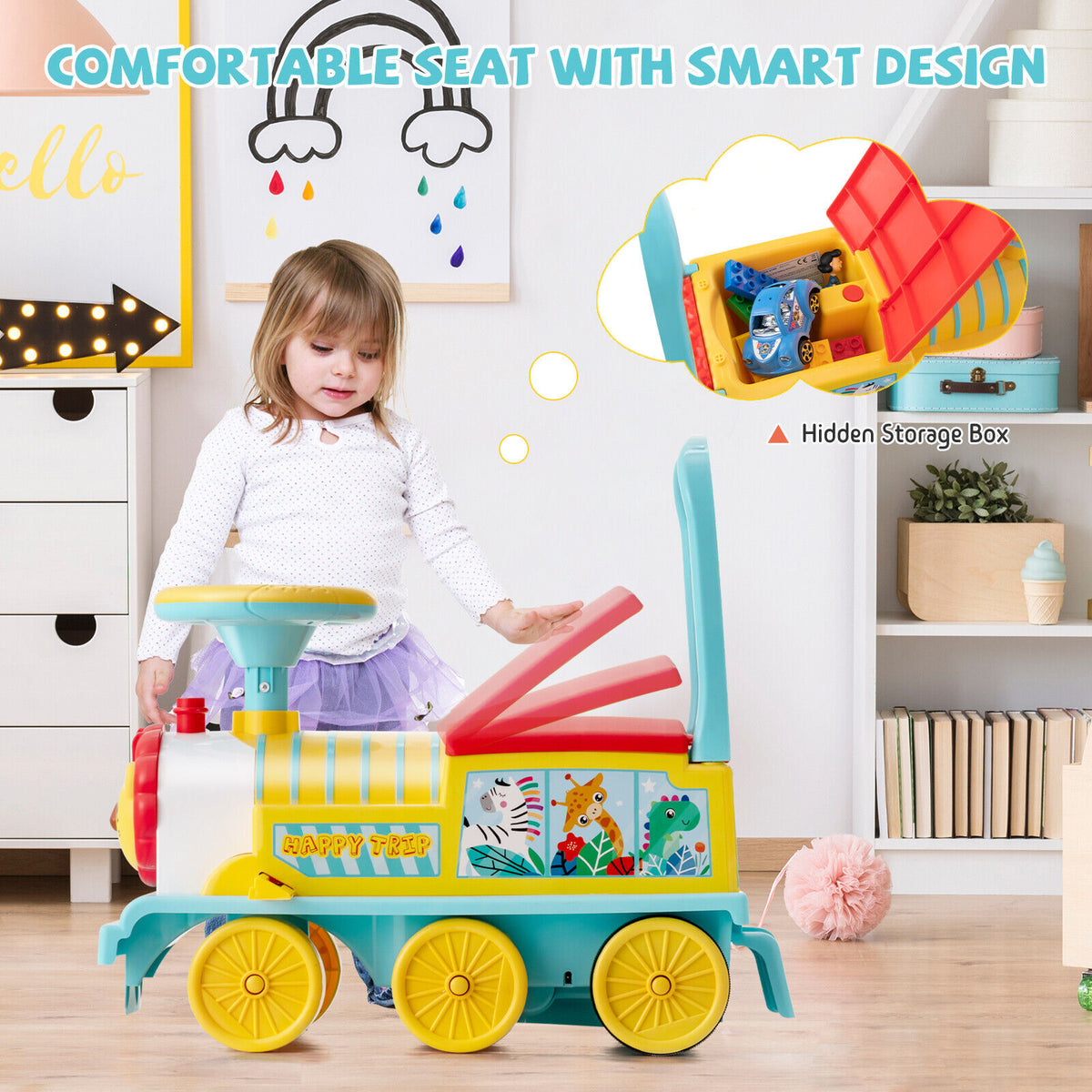 家具・インテリア train.radlver.ba6 Blue Electric Kids Train Toy with Unique Design & Stickers - 6V Motori