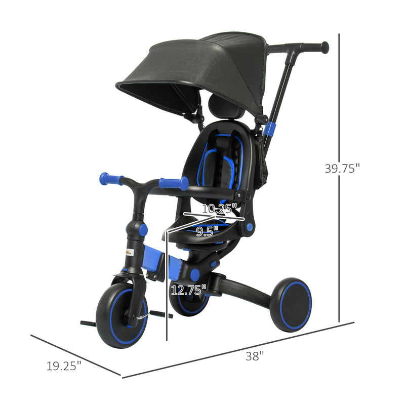 toddler trike stroller Blue Qaba Toddler Tricycle with Adjustable Push Handle and Durable Alu
