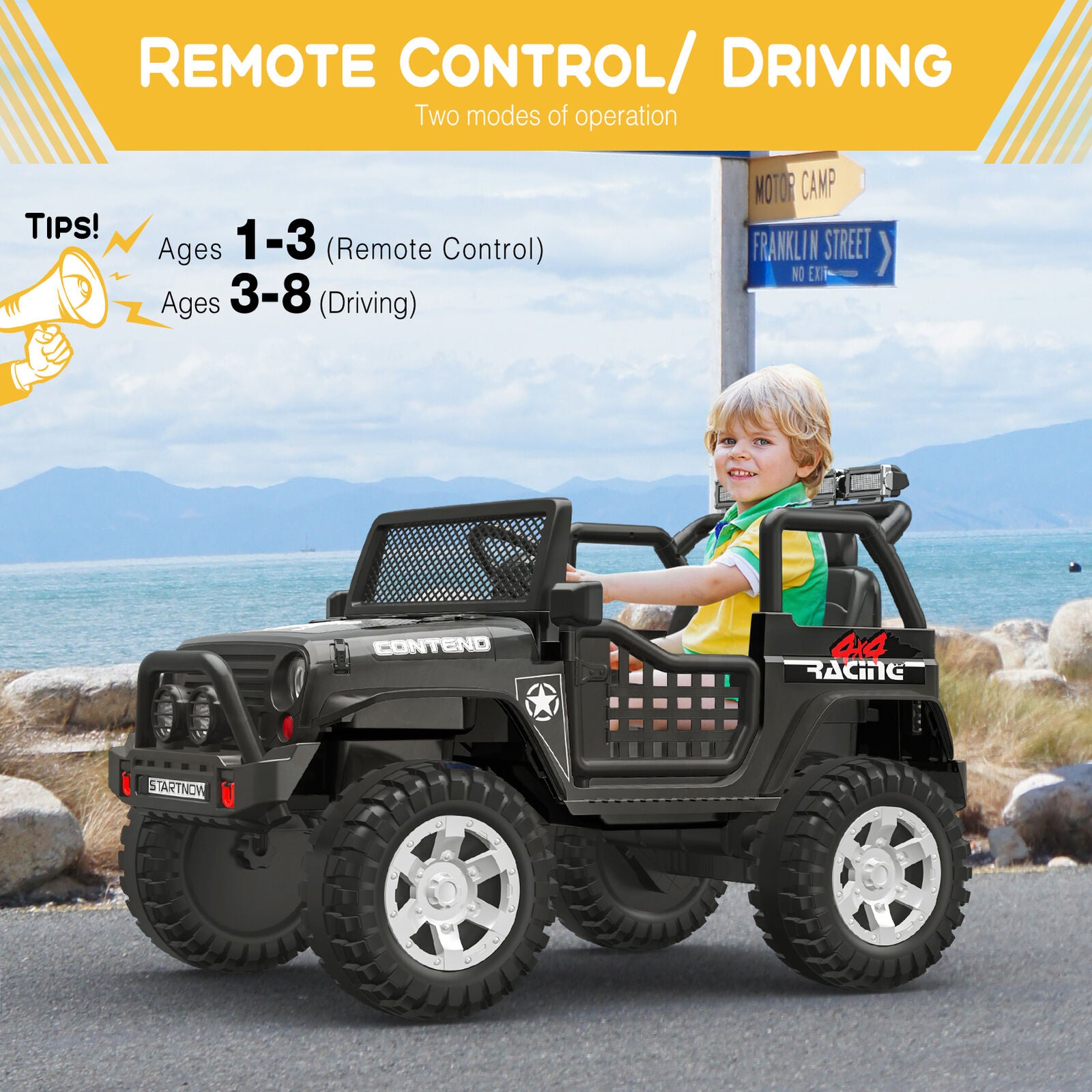 Remote Control Riding Cars For Kids Bluetooth Remote Control 2-Seater Electric Ride On Jeep for Kids with