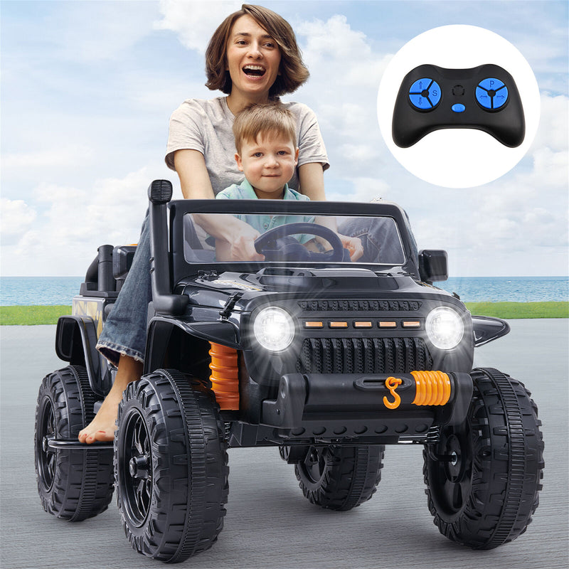 12V Kids Ride On Car Parent Child Battery Powered Electric Vehicle with Remote Control Horn LED Lights Black