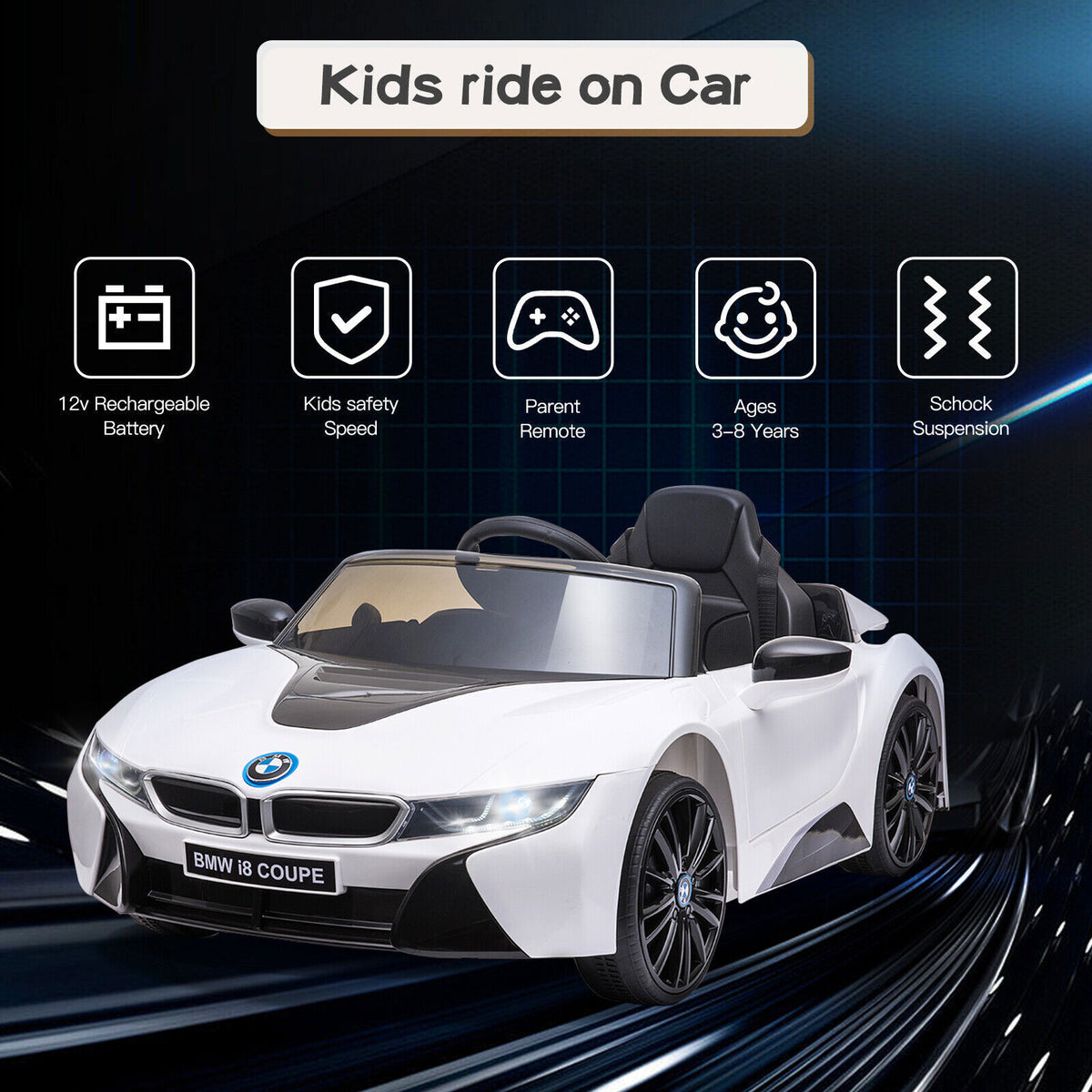 BMW I8 Electric Ride-On Car for Kids with Remote Control and MP3 Playe