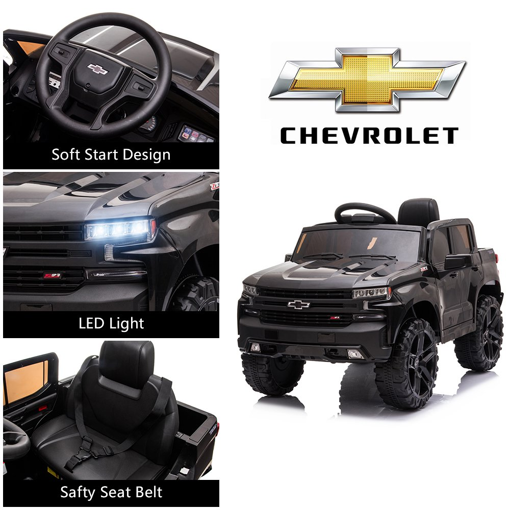 Kidzone 12V Battery Powered Licensed Chevrolet Silverado Truck Black Size Large