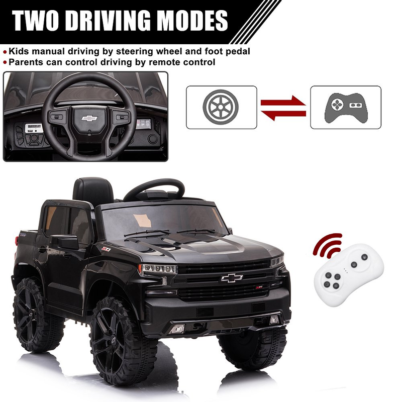 Chevrolet Silverado 12V Kids Ride On Truck with Remote Control Black