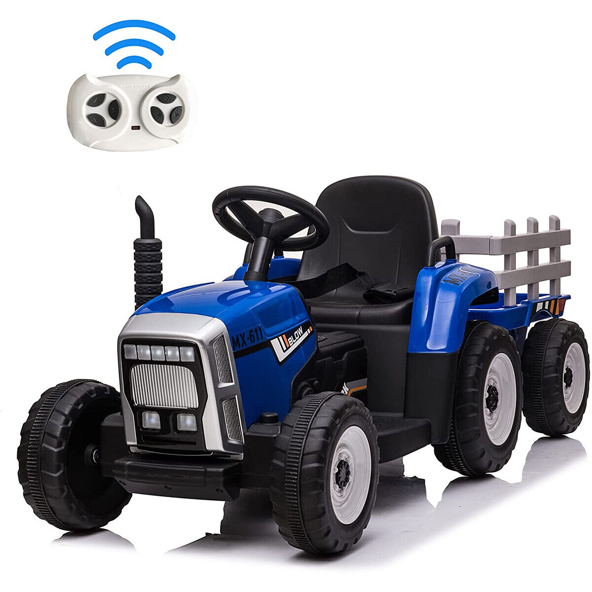 CLARFEY 12V Ride-On Tractor with Trailer and Remote Control for Kids