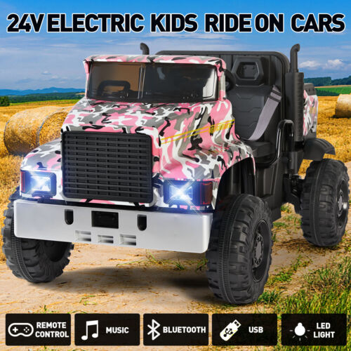 Electric 2-Seater Kids Ride On Truck Tractor with Trailer and Remote C