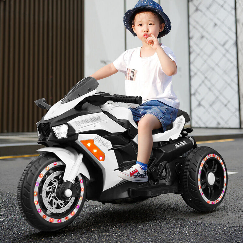 Electric 3 Wheel Kids Motorcycle with Rechargeable Battery White