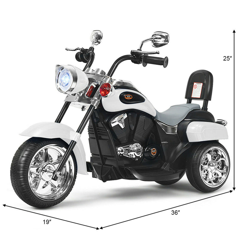 Electric Chopper Motorcycle for Kids with Headlight and 3 Wheels - Whi